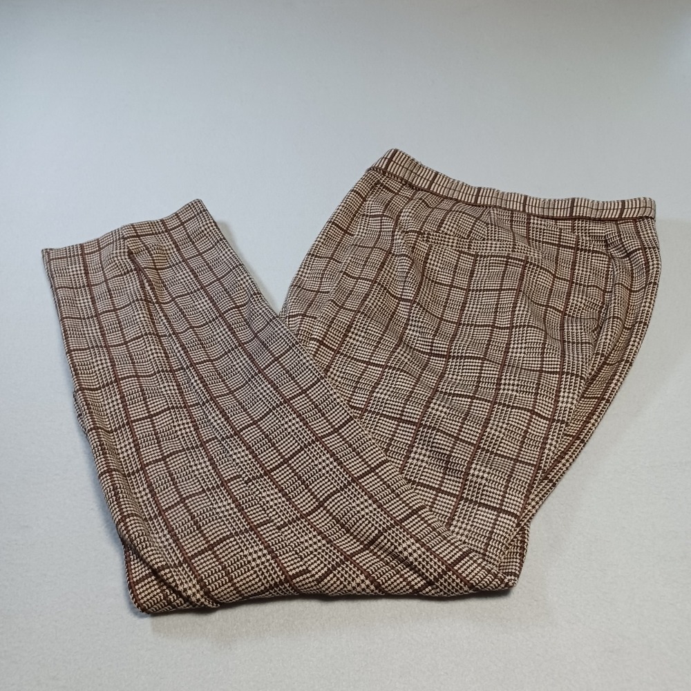 Nordstrom Rack Womens Brown Tan Plaid Ankle Trousers Size Large RN58665 CA57963‎